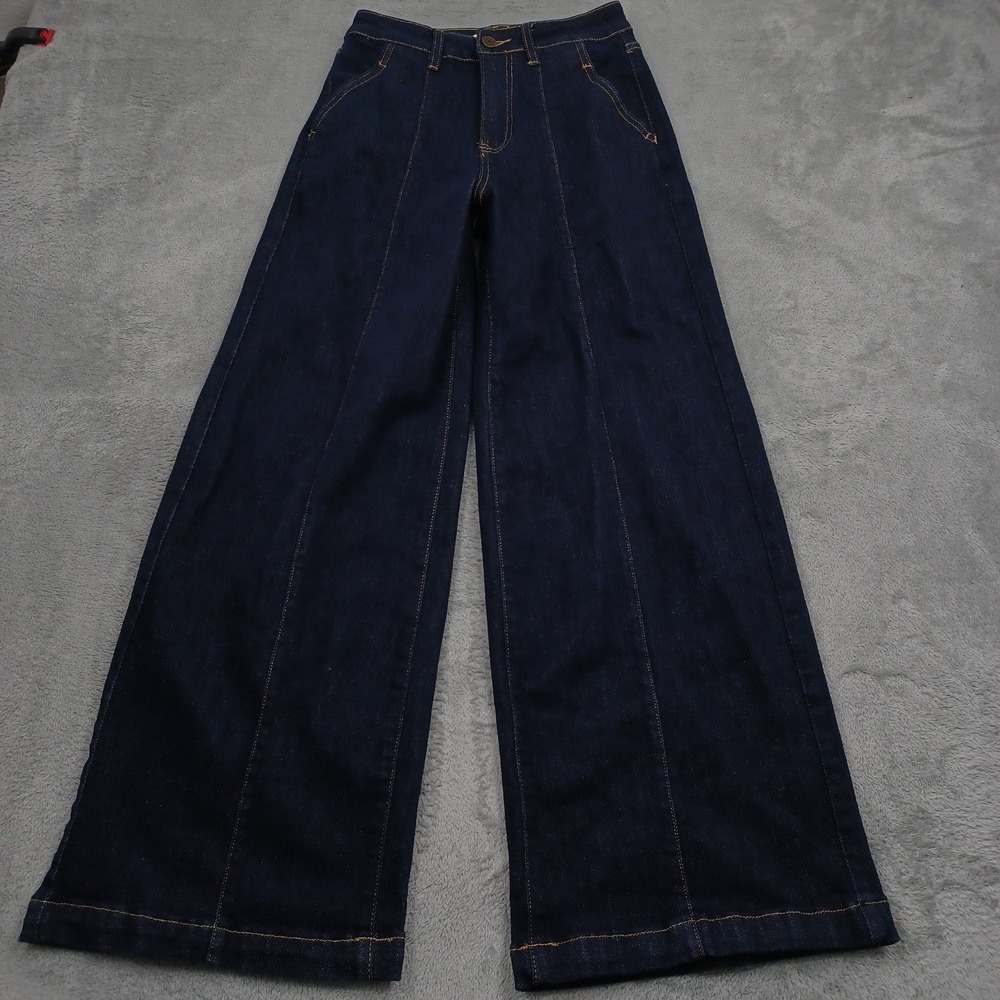 Bayeas Jeans Womens 26 Blue Denim Mid Rise Wide Leg Preppy Dark Wash